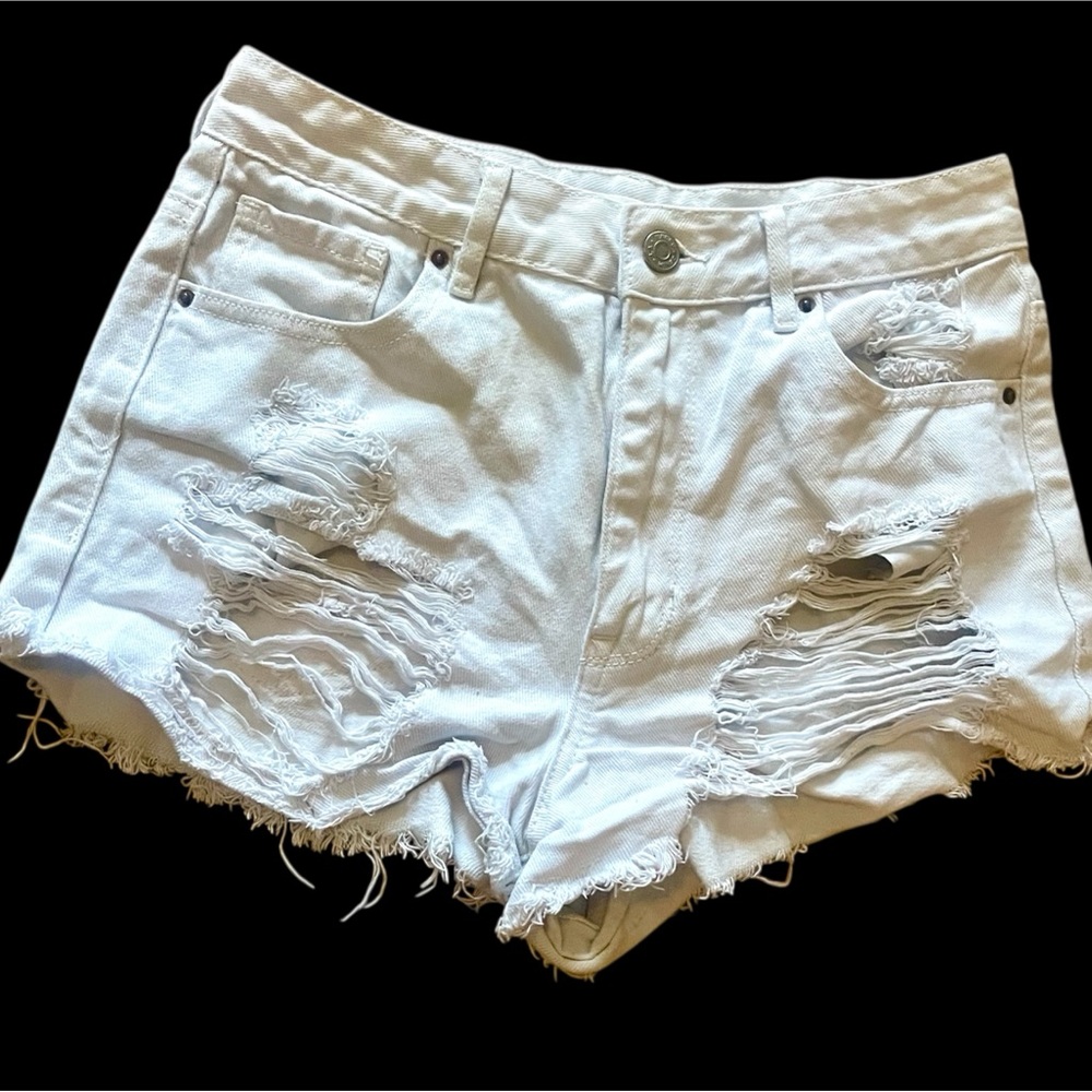 PacSun White High Rise Denim Jean Festival Shorts Coachella Raw Hem Size 26 Y2K
